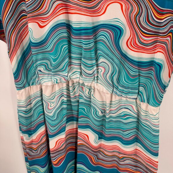 Trina Turk 100% Silk Multicolor Wave Print Dress Womens Size 6 Fully Lined Short - Picture 5 of 8